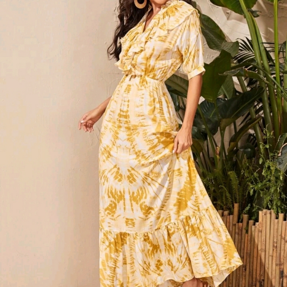 NEW Yellow Tie Dye Maxi Dress - Picture 5 of 7